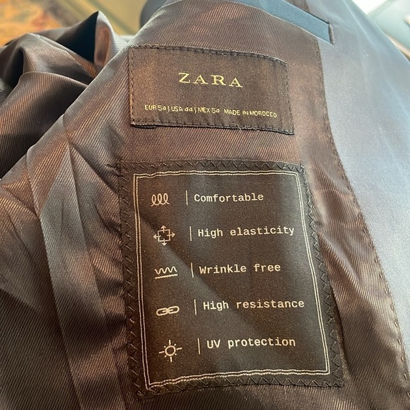 Zara men’s Blazer Suit jacket Sport coat Steel Blue Size 44 Stretch 2 Button - Picture 4 of 13